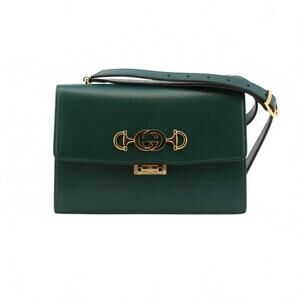 NEW GUCCI women's zumi smooth leather top handle bag in green